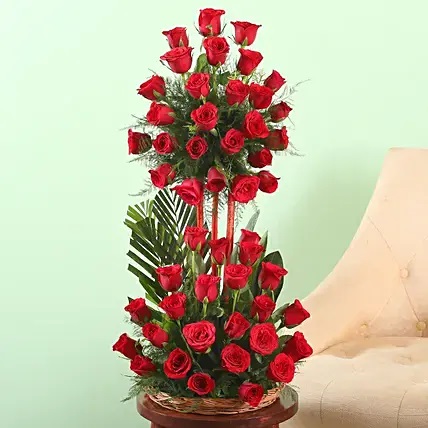 Romantic 50 Roses Basket Arrangement